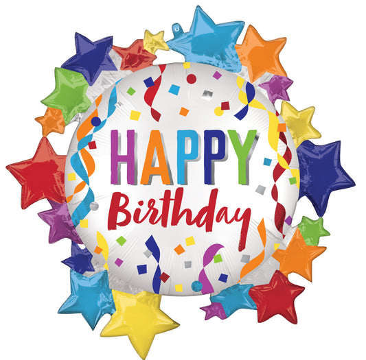 Happy Birthday Satin Happy Birthday Stars 30" Mylar Balloon