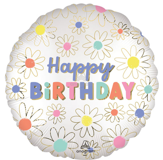 18" Happy Birthday Daisies Mylar Balloon