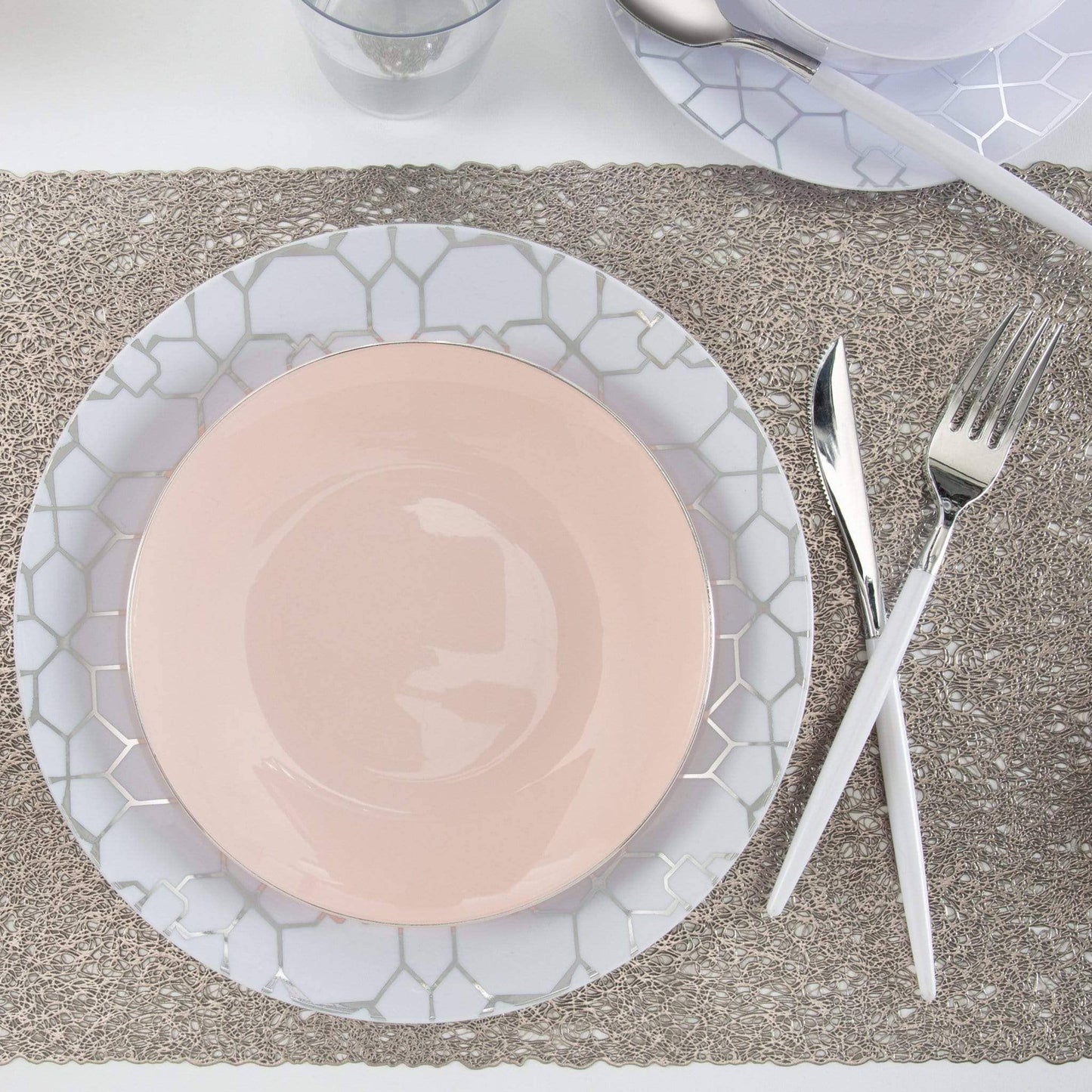 Round Blush • Silver Plastic Plates | 10 Pack: 10 Plastic Plates / 7.25" Appetizer Plates