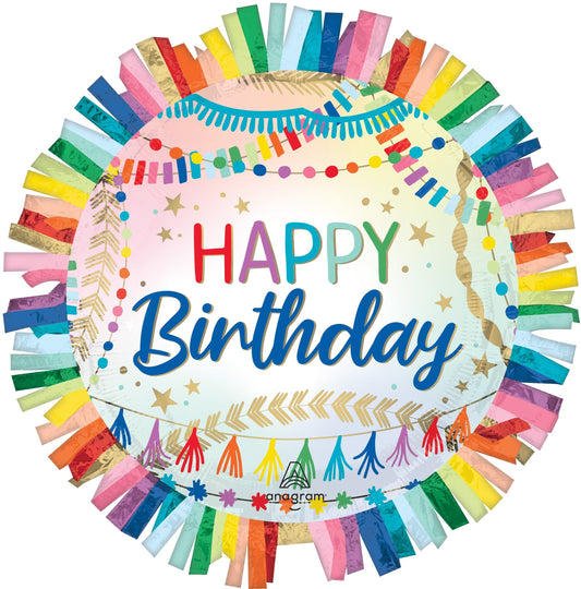 SuperShape Happy Birthday Streamers Fringe Mylar Balloon 24"