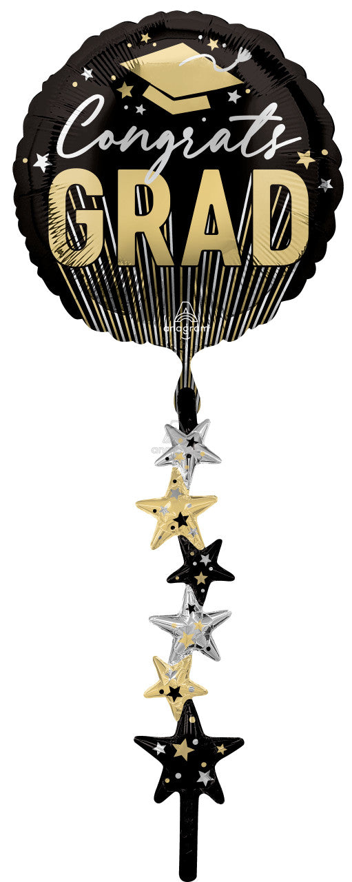 A Congrats Grad Tail Stripes and Stars 67" Mylar Balloon