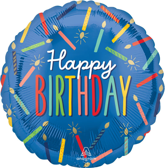 18" Standard Happy Birthday Candles Mylar Balloon