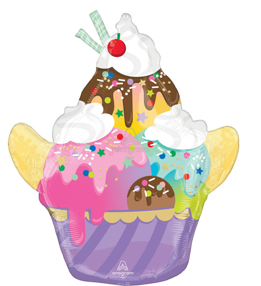 26"Food Ice Cream Sundae Here's Comes The Scoop Mylar Balloon