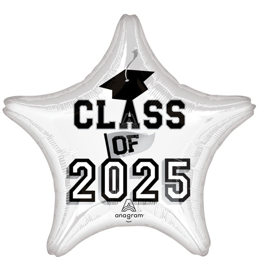 19"A Class of 2025 White Star Mylar Balloon