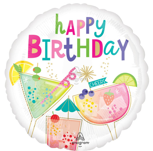 18" Happy Birthday Cocktail Mylar Balloon