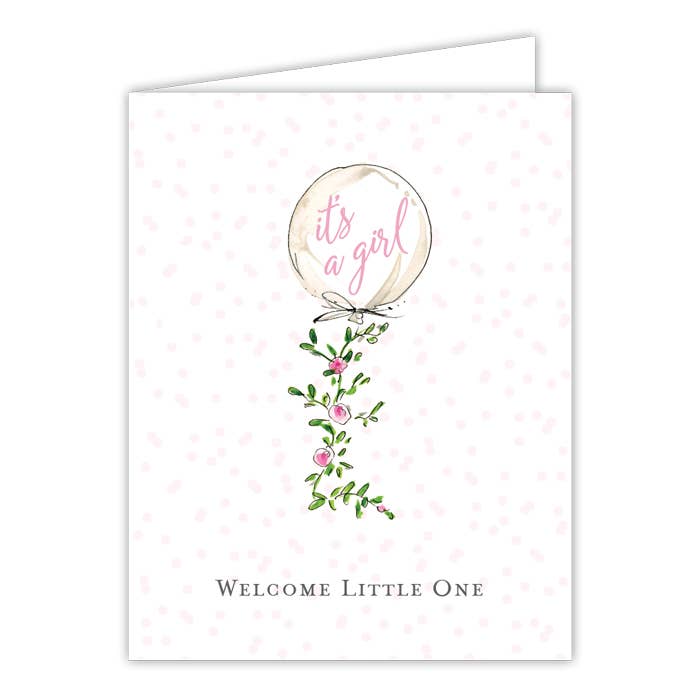 Its A Girl Welcome Little One Balloon Greeting Card