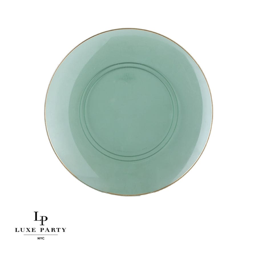 Round Green • Gold Plastic Plates | 10 Pack: 10.25" Dinner Plates