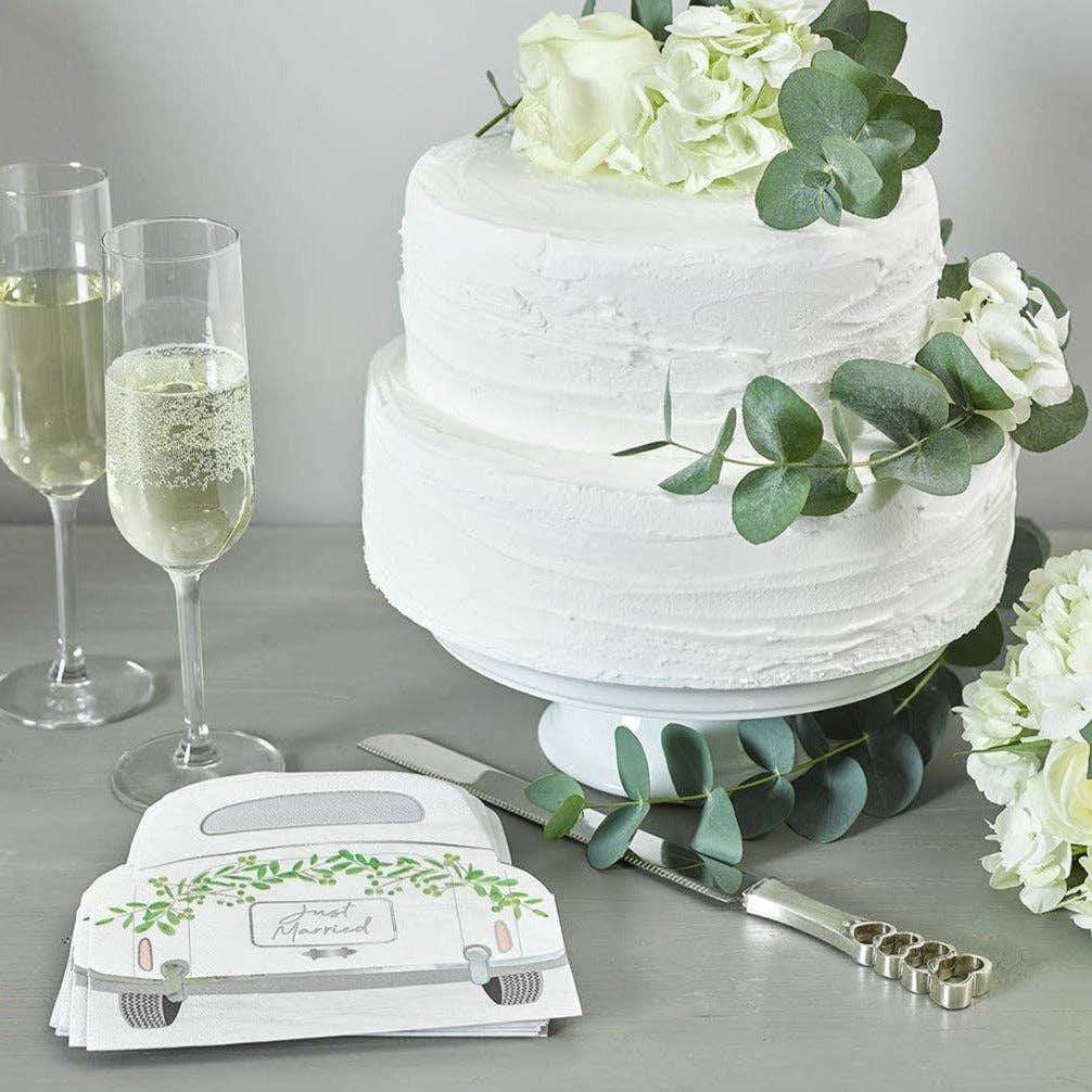Home, Birthday, Games & Seasonal Decor - Just Married Car Shaped Napkins - 16 Pack | Wedding Decor |
