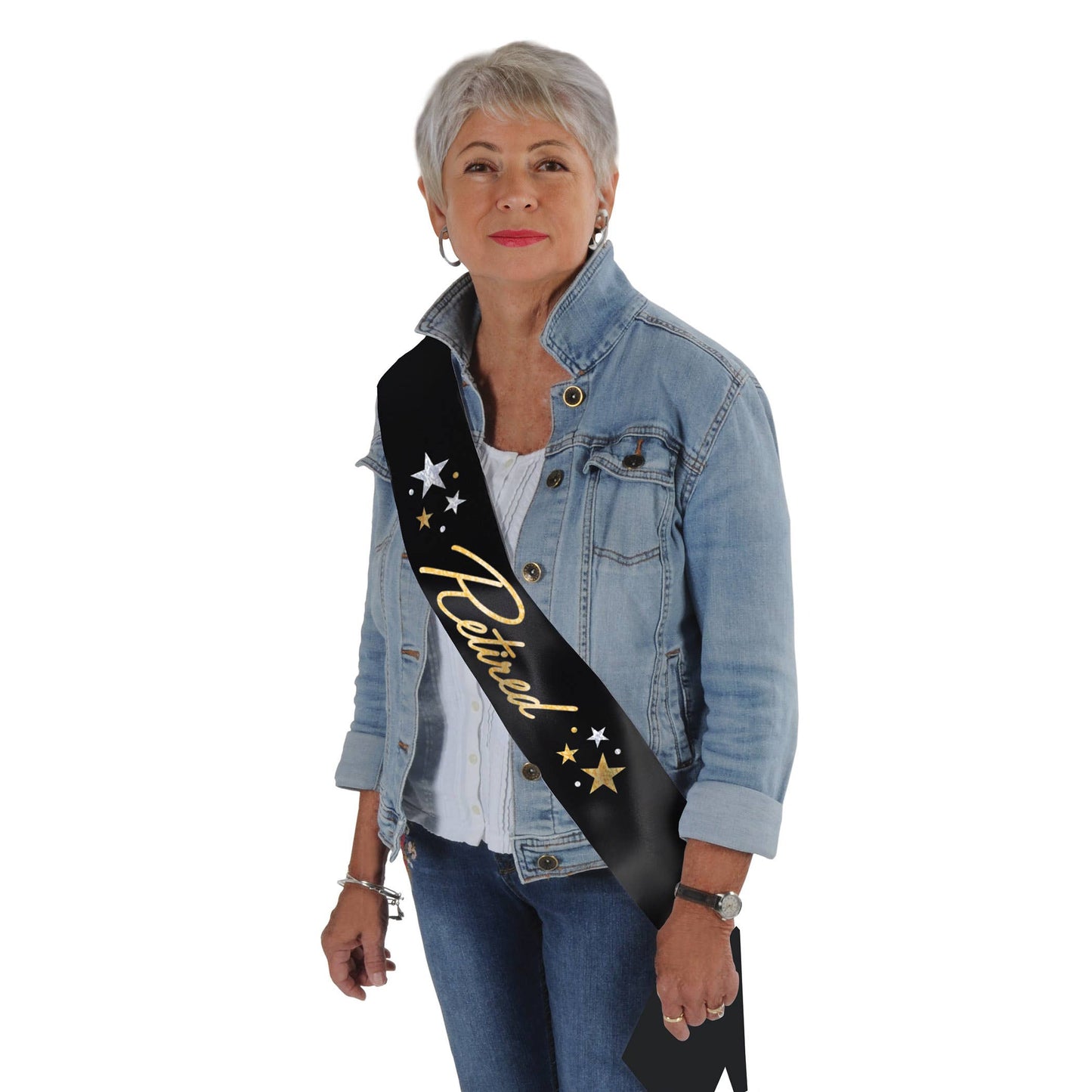 Black and Gold Glittered Retirement Sash, 33" x 4"