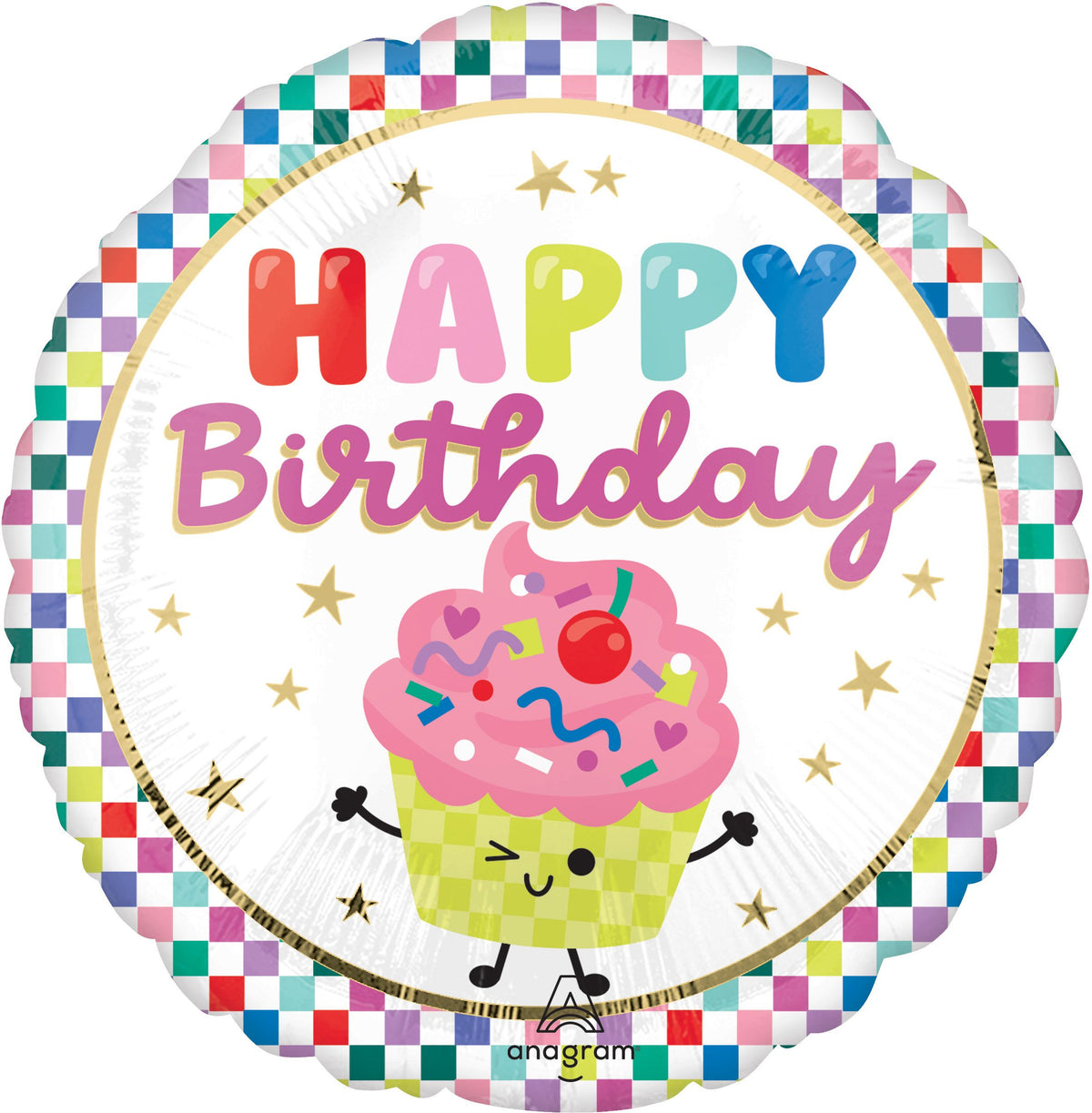Standard Vibrant Cupcakes Birthday Mylar Balloon