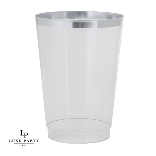 Luxe 12 Oz Clear Plastic • Silver Plastic Cups | 20 Cups