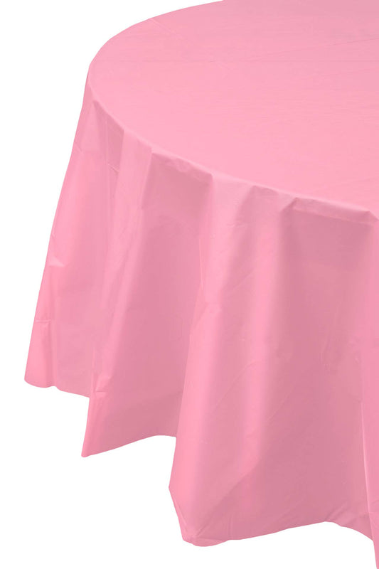 Round 84 In. Peach Premium Plastic Tablecloth Disposable: Pink / 84 in. Round