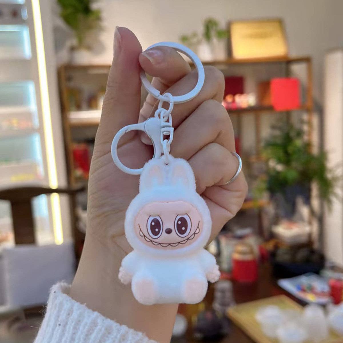 Flocking cute monster keychain pendant school gift: White