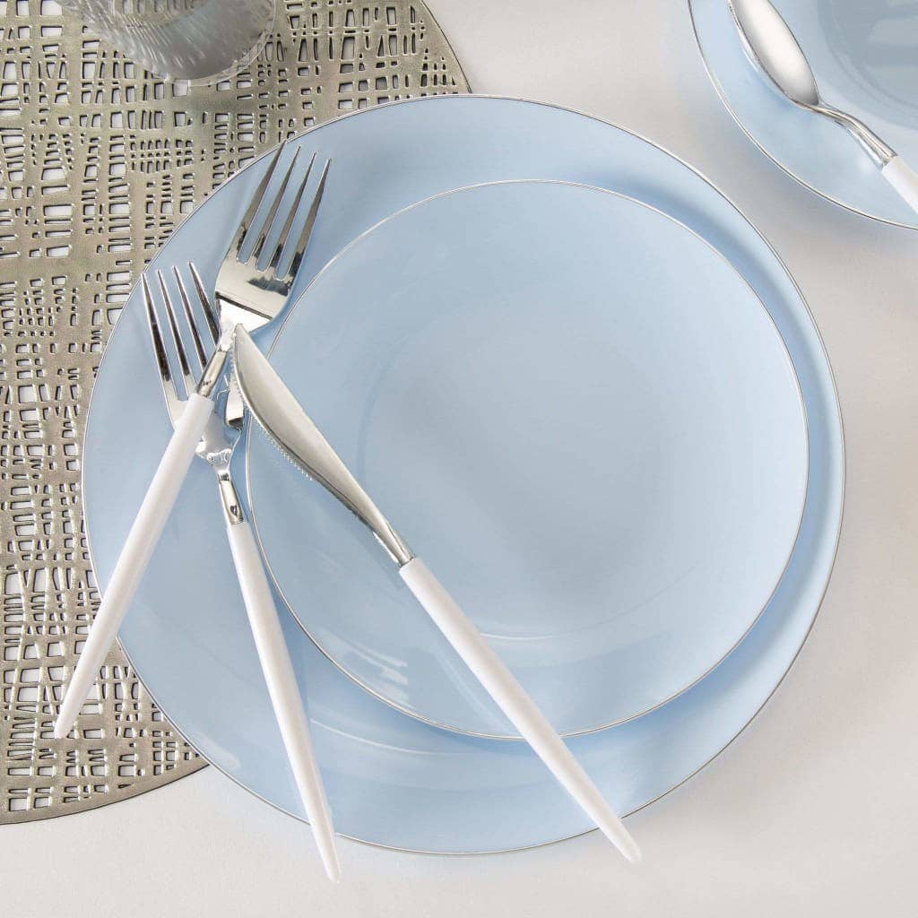 Luxe Party - Ice Blue and Silver Round Plastic Plates | 10 Pack: 10.25" Dinner Plates