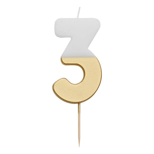 White & Gold Birthday Number Candles | 0-9 | Single |: 3