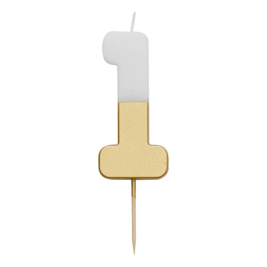 White & Gold Birthday Number Candles | 0-9 | Single |: 1