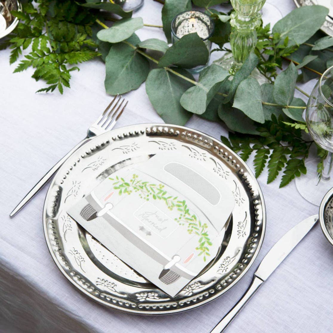 Home, Birthday, Games & Seasonal Decor - Just Married Car Shaped Napkins - 16 Pack | Wedding Decor |