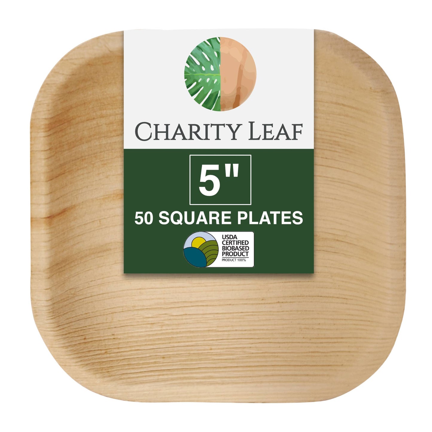 Palm Leaf Square Plate - 5" Inch - Pack of 50 Plates