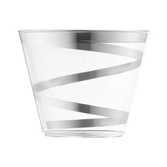 9 oz. Clear with Silver Swirl Plastic Party Cups