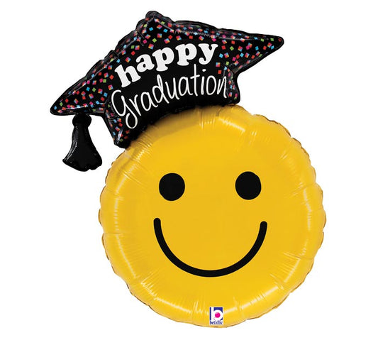 26"GRADUATION SMILEY FACE MYLAR BALLOON