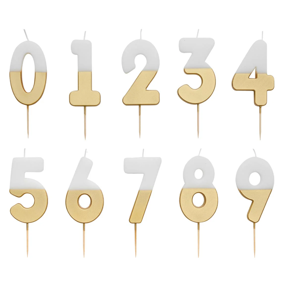 White & Gold Birthday Number Candles | 0-9 | Single |: 1