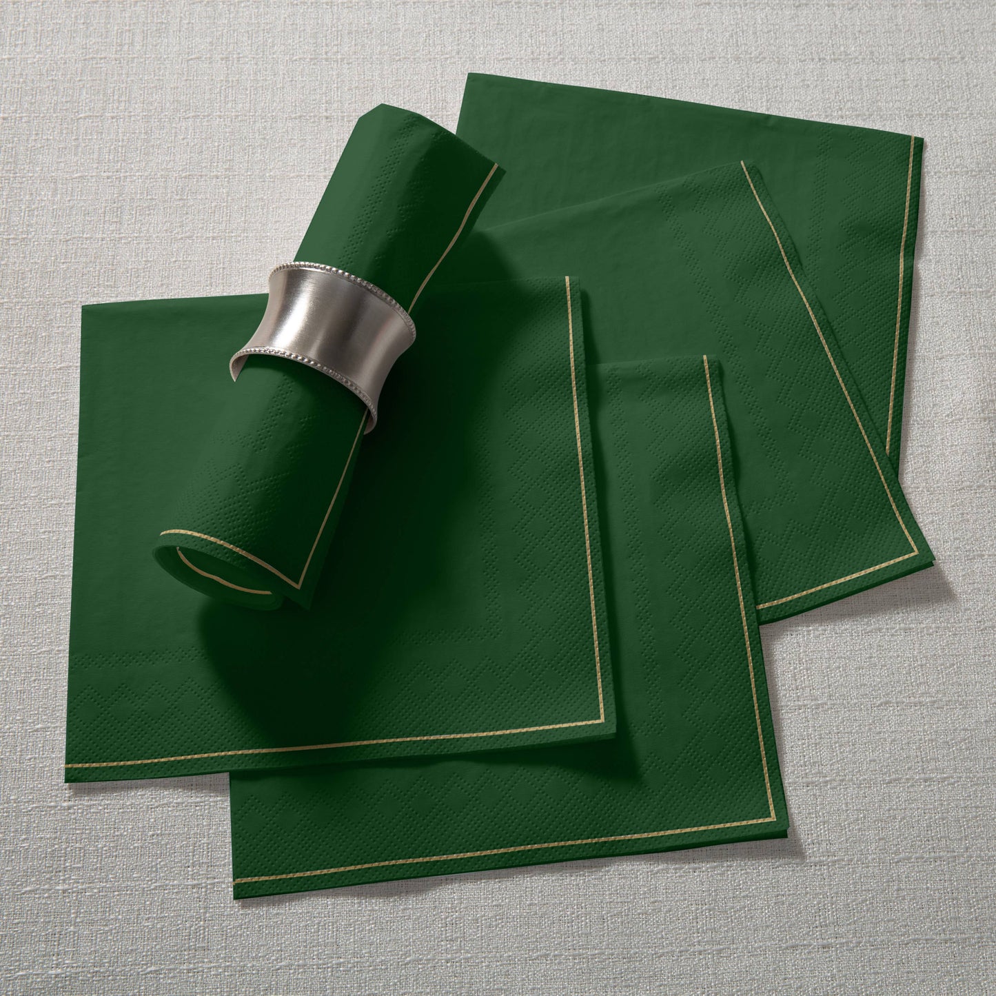 Emerald with Gold Stripe Lunch Napkins | 20 Napkins: 20 Lunch Napkins - 6.5" x 6.5"