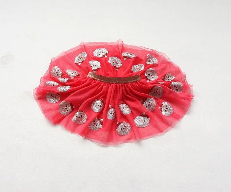 SparkleLuxe Christmas Santa Claus Sequin Tutu Skirt: Red / 4T