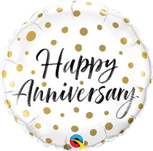 18" Happy Anniversary Gold Dots Mylar Balloon