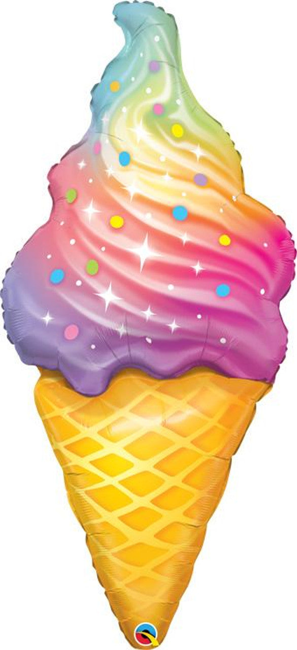 Ice Cream Cone Rainbow Swirl Mylar Balloon 45"