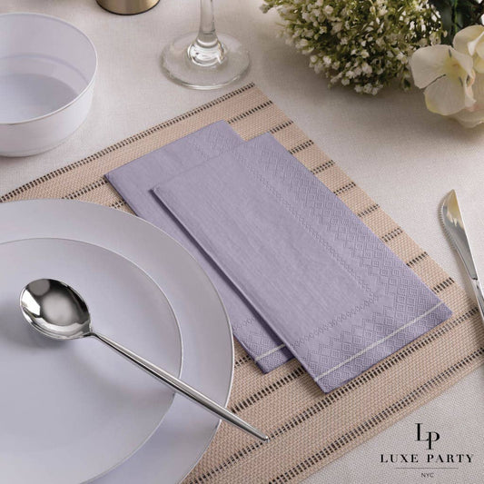 Luxe Party - Lavender Purple with Silver Stripe Guest Paper Napkins | 16 Napkins: 16 Dinner Napkins