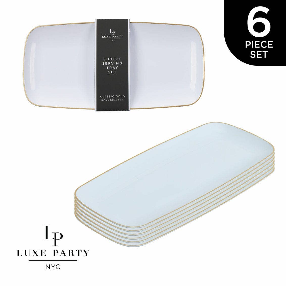 White and Gold Large and Small Combo Plastic Trays | 6 Trays