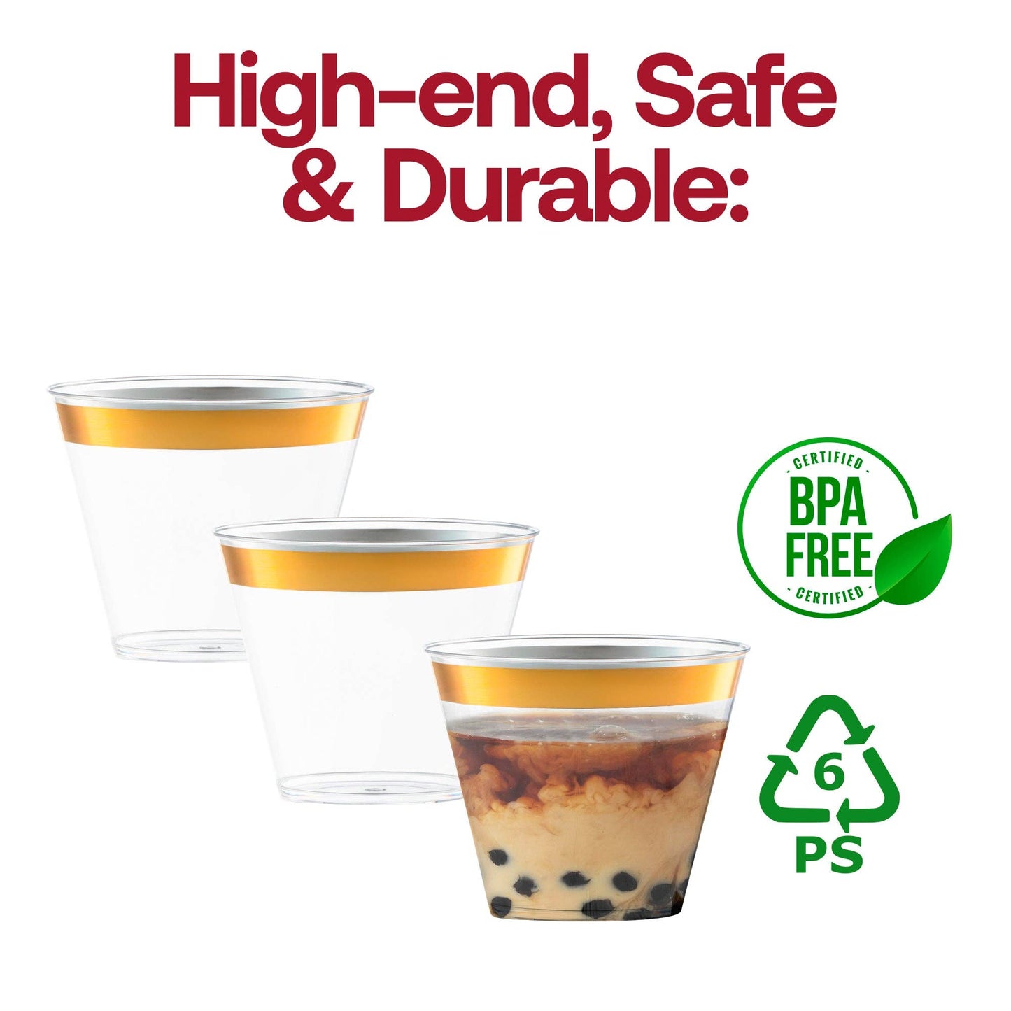 Smarty had a Party - 9 oz. Clear w/ Metallic Gold Rim Round Plastic Cups - 20 pcs