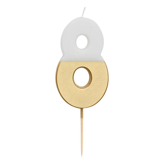 White & Gold Birthday Number Candles | 0-9 | Single |: 8