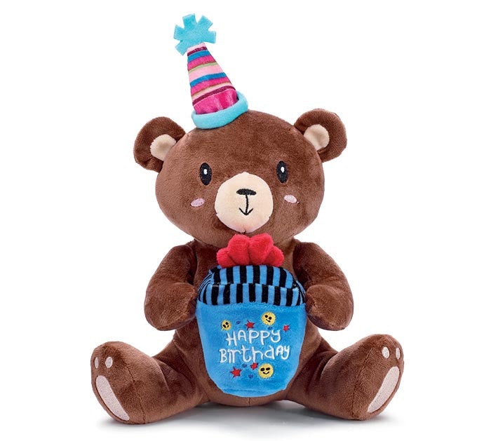 PLUSH MUSICAL BIRTHDAY BEAR WITH GIFT