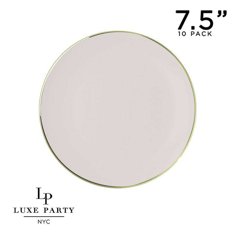 Round Linen and Gold Plastic Plates Set | 40 Pack: 20 Dinner and 20 Salad Plates