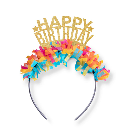 Happy Birthday Party Headband Crown: Gold/Multi