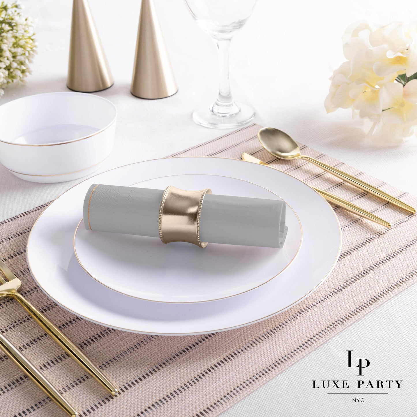 Grey with Gold Stripe Lunch Napkins | 20 Napkins: 20 Lunch Napkins - 6.5" x 6.5"