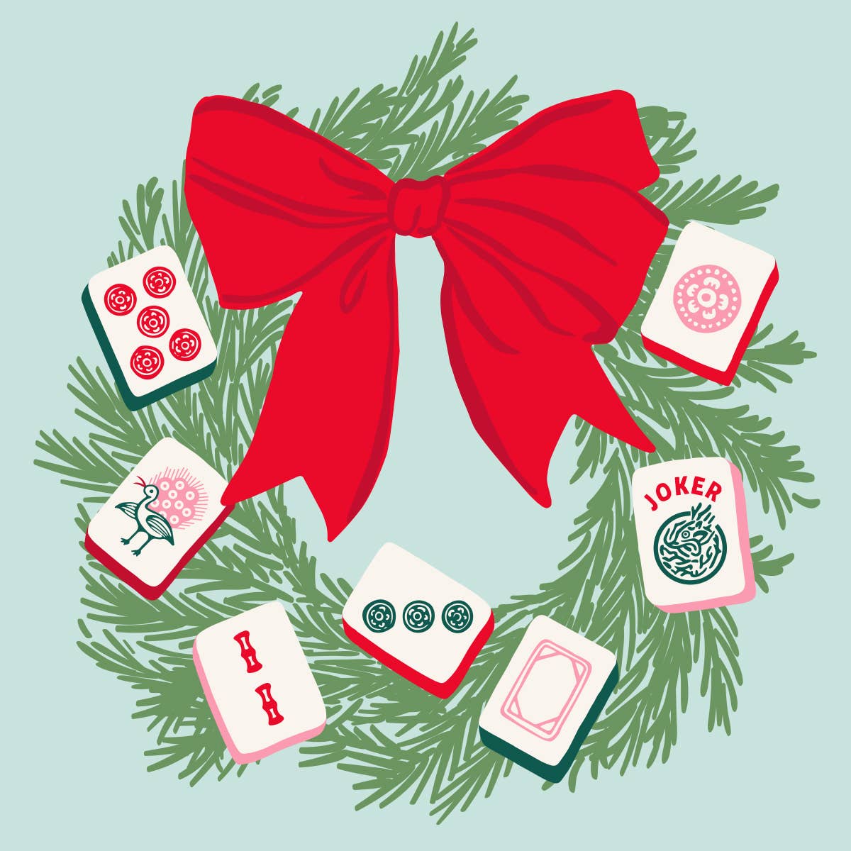 Holiday Cocktail Napkins | Mahjong Wreath