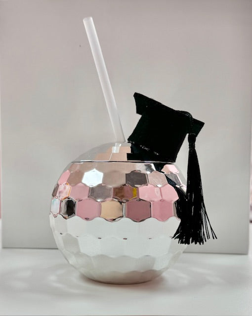 Disco Ball cup with Graduation Cap