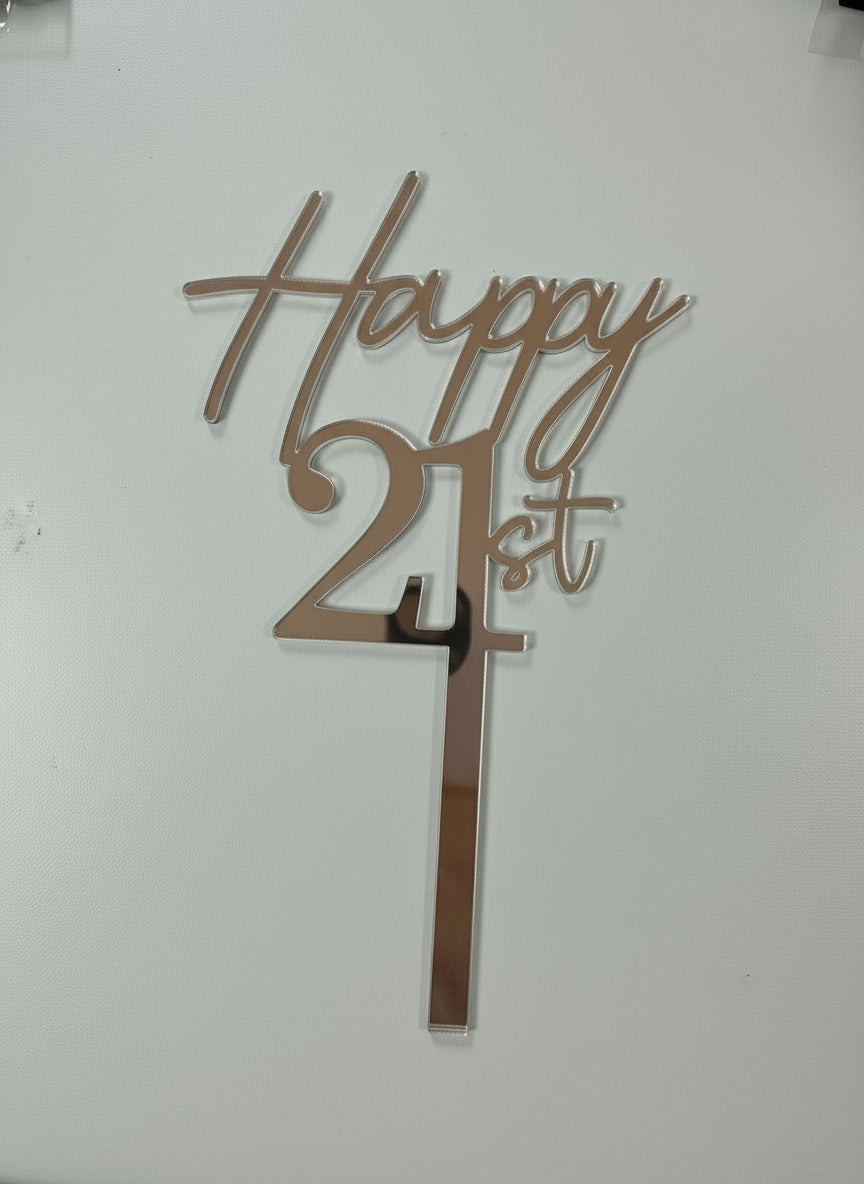 Acrylic Silver 21st Birthday- Cake Topper