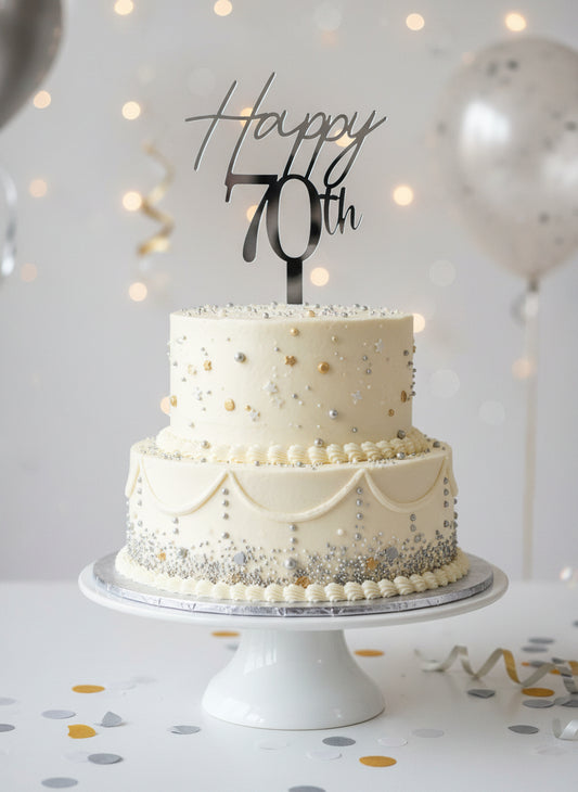 Acrylic Silver 70th Birthday- Cake Topper