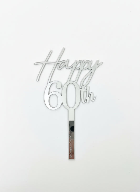 Acrylic Silver 60th Birthday - Cake Topper