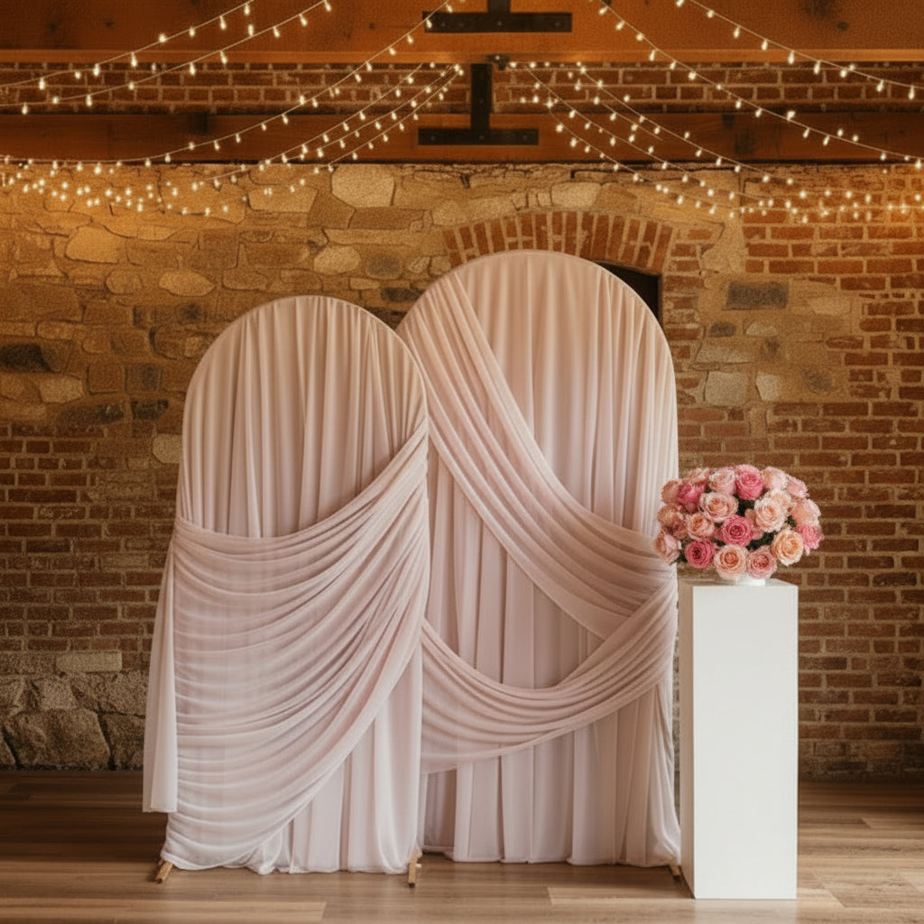 Blush Drapery Arch Backdrop- Rental