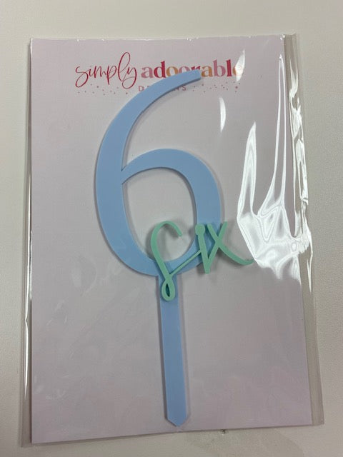 Light blue and mint Number 6 - Acrylic cake topper