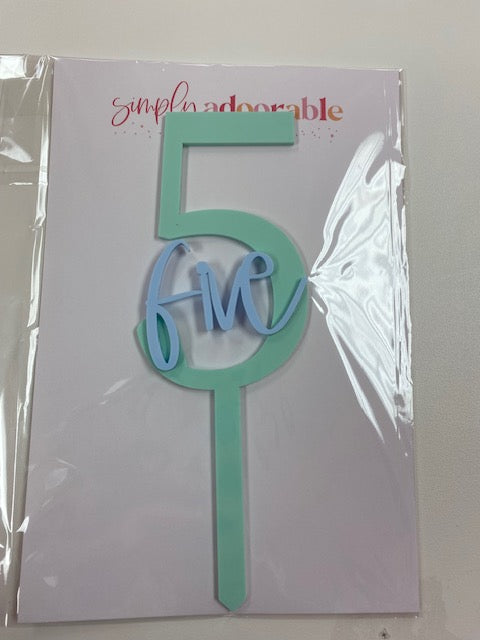 Mint Color Number 6 - Acrylic cake topper