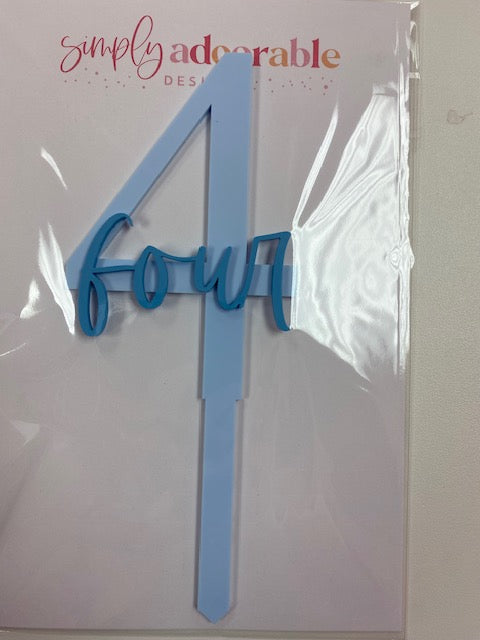 Blue Number 4 - Acrylic cake topper