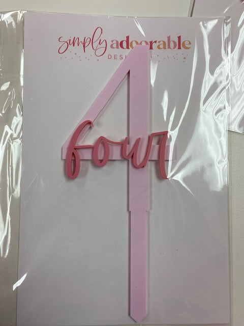Pink Number 4 - Acrylic cake topper