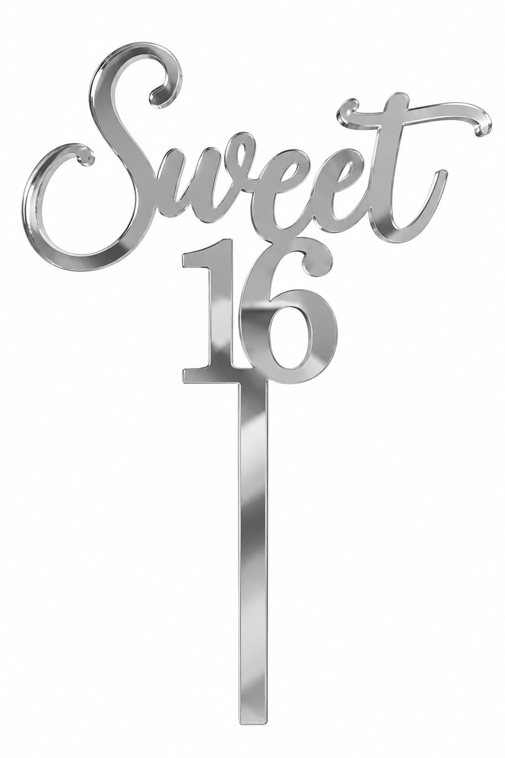 Acrylic Sweet 16 Cake Topper - Silver