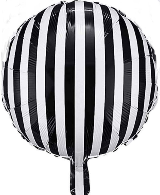 18" Stripe Black and White Round Mylar Balloon