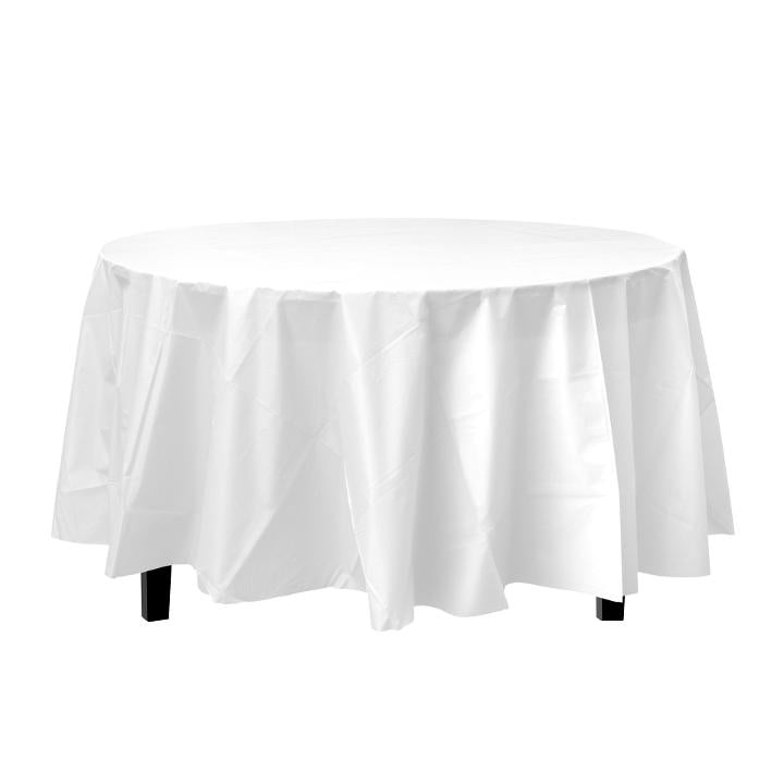 Round 84 In. White Premium Plastic Tablecloth Disposable